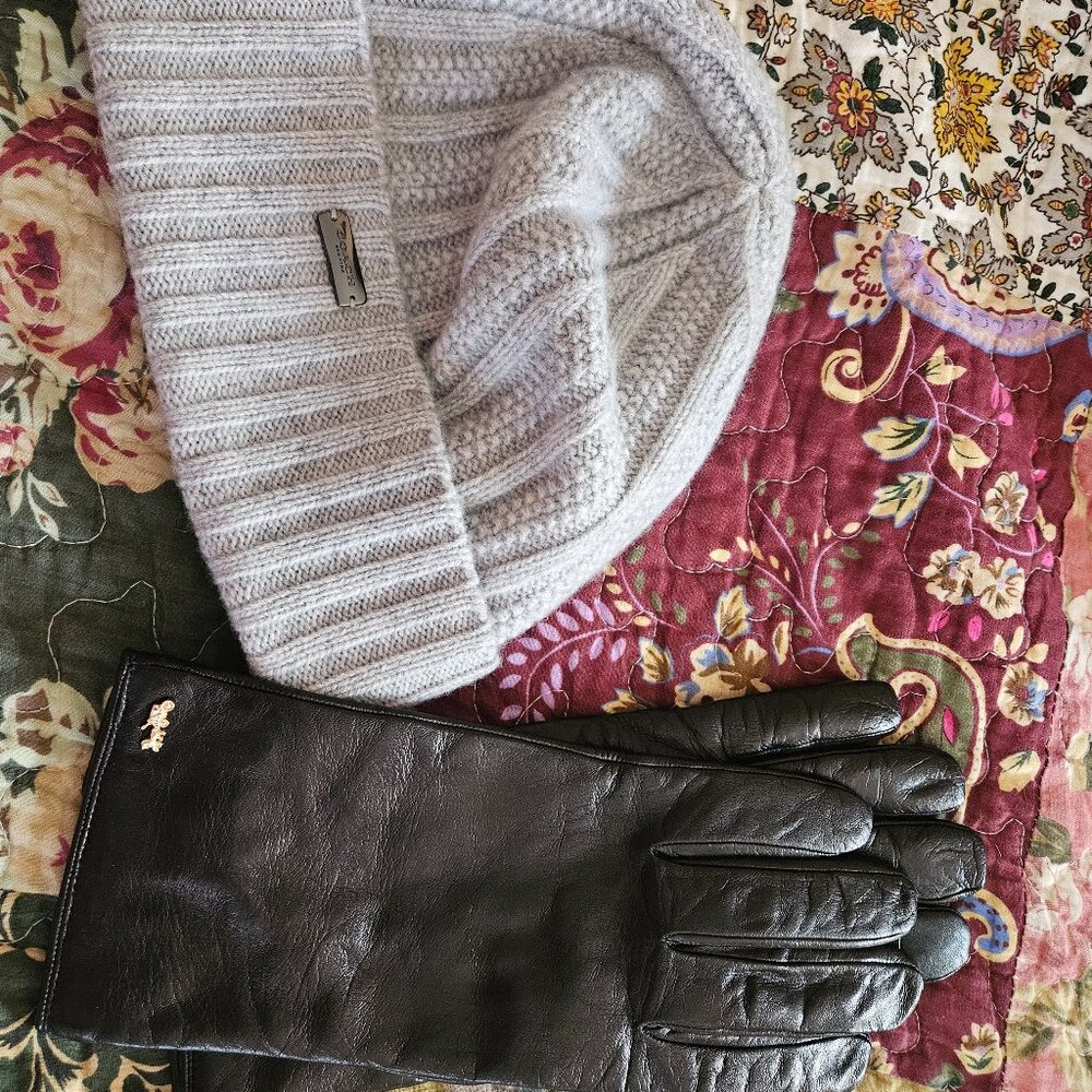 Coach leather gloves and Cashmere beanie